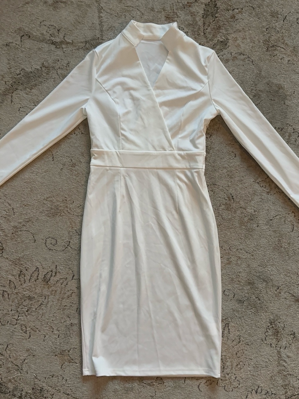 Elegant White Long-Sleeve Wrap-Front Sheath Dress